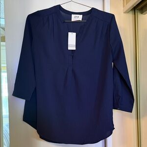 Women's Navy 3/4 Sleeve Blouse - Unbranded
